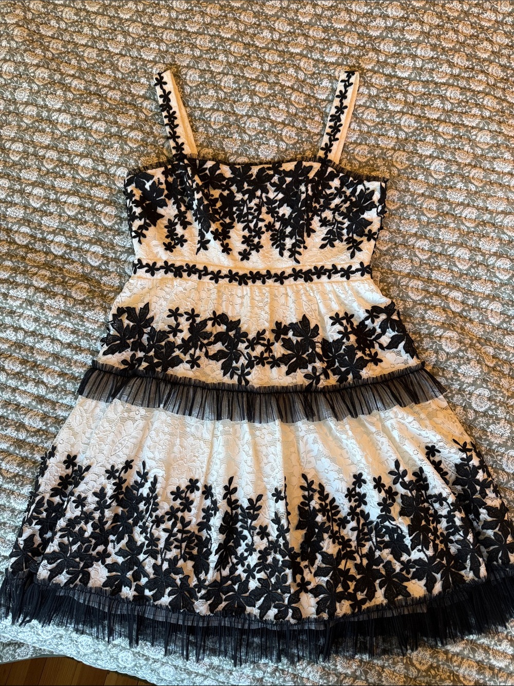 BCBGMaxAzria Black and White Floral Lace Mini Dress